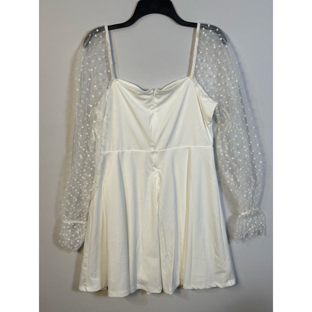 Shein White Dress Sheer Polka Dot Sleeve,s Lined, XL
